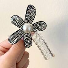 镶钻花朵扭结发圈，甜美珍珠花朵电话线发圈，珍珠女士花朵缠绕发绳，气质发圈发饰头饰 - 多色 - 查看 11