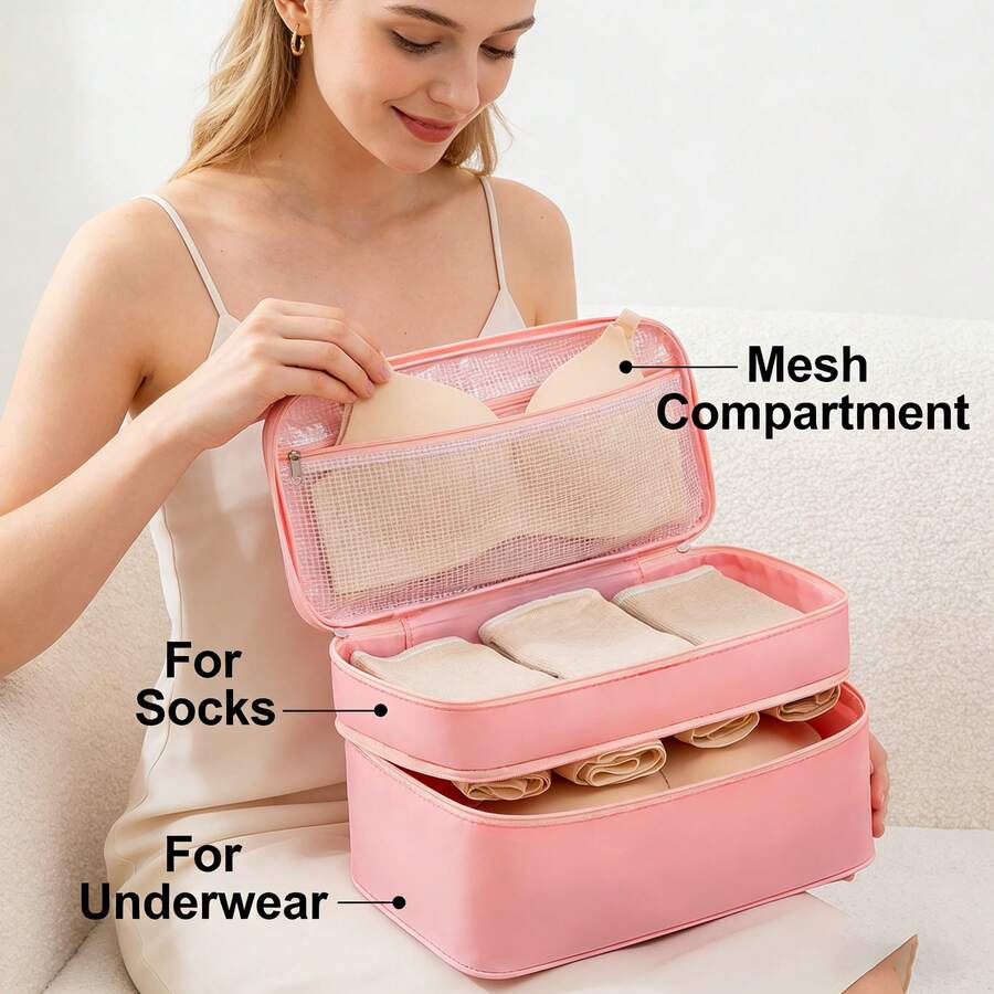 3-In-1 Bra, Panty & Socks Storage Set With Zipper Closure, Multi-Layer Compartment, Portable Large Capacity, Essential For Travel - View 1