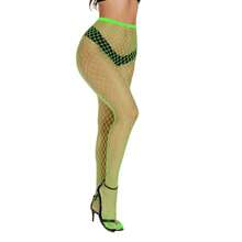 Green High Waist Fishnet Tights Women Plus Size Stretchy Sheer Mesh Pantyhose Body Stockings Underwear Club Party Wear Shapewear Leggings AN99 - 2片大網眼布 - 查看 4