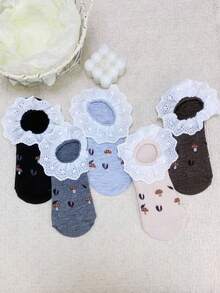 1/5 Đôi tất thuyền mùa xuân/hè miệng nông mỏng nhẹ viền bèo thoáng khí - Nhiều màu - Xem 4