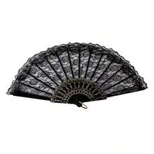 1pc Vintage French Style Lace Foldable Hand Fan, Portable Handheld Fan For Summer, Suitable For Dance - 金色 - 查看 3