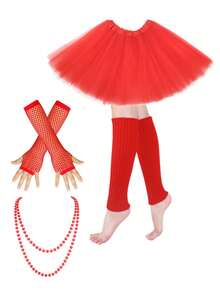 4件套 D EXCEED 1980年代女士时尚套装，包括蓬蓬裙、串珠项链、长款渔网手套和腿套，适合80年代主题派对、音乐节、生日派对和嘉年华等场合，是馈赠佳品。 - 彩色 - 查看 17