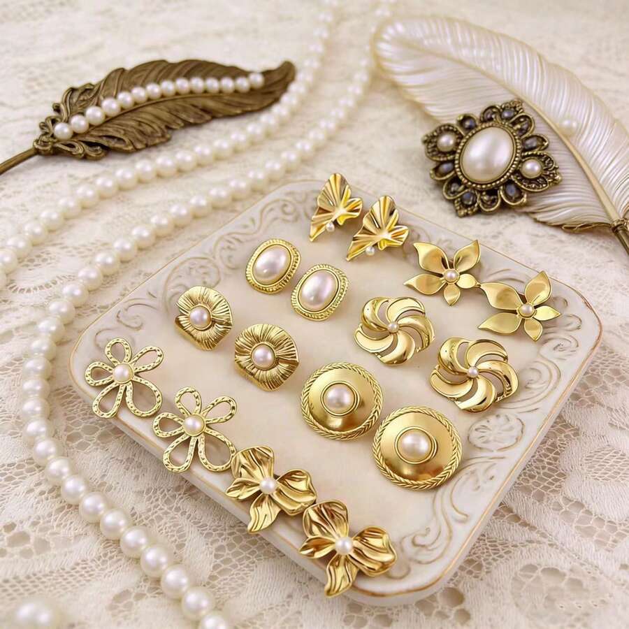 Gold Faux Pearl Earrings, Stainless Steel Earrings For Women, Suitable For Sweaters, Dresses, Coats, Suitable For Vacation, Commute, Daily, Dating, Work, Cute And Lively, Perfect Gift For Her
