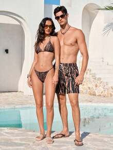 1pc Men's Marble Print Drawstring Waist Beach Shorts Couples Matching Swimwear, Vacation For Beach,Hawaiian, Matching Swimwear For Couples Blue, Couple Bathing Suit Set, Beachwear Matching Couple, His And Hers Swim Suit Sets, Men Bathing Suit Couple Matching - 多色 3 - 查看 4