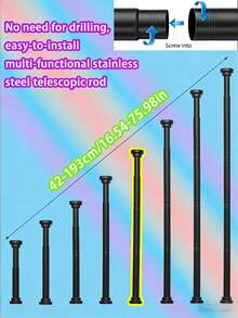 1 thanh treo rèm siêu dài bằng thép không gỉ, dùng làm thanh treo rèm cửa, thanh treo quần áo, thanh treo rèm tắm, thanh căng, giá phơi đồ, thanh treo rèm, thanh có thể kéo dài, thanh phơi quần áo, giá đỡ thanh, thanh sắp xếp đồ dùng nhà bếp, vách ngăn phòng màu đen, thanh treo rèm lò xo, thanh treo rèm tắm lò xo, không cần khoan, thanh treo vách ngăn phòng tắm có thể điều chỉnh. - Nhiều màu - Xem 15