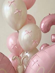 21pcs/Set Sweet Pink Birthday Party Decoration Balloon Set, 40-Inch Pink Number 0-9 Thickened Balloons, Giant Pink Butterfly/Rainbow Balloons, Macaron Pink And Pearl White Latex Balloons, Pink Bows, Baby Shower 1st Birthday - View 4