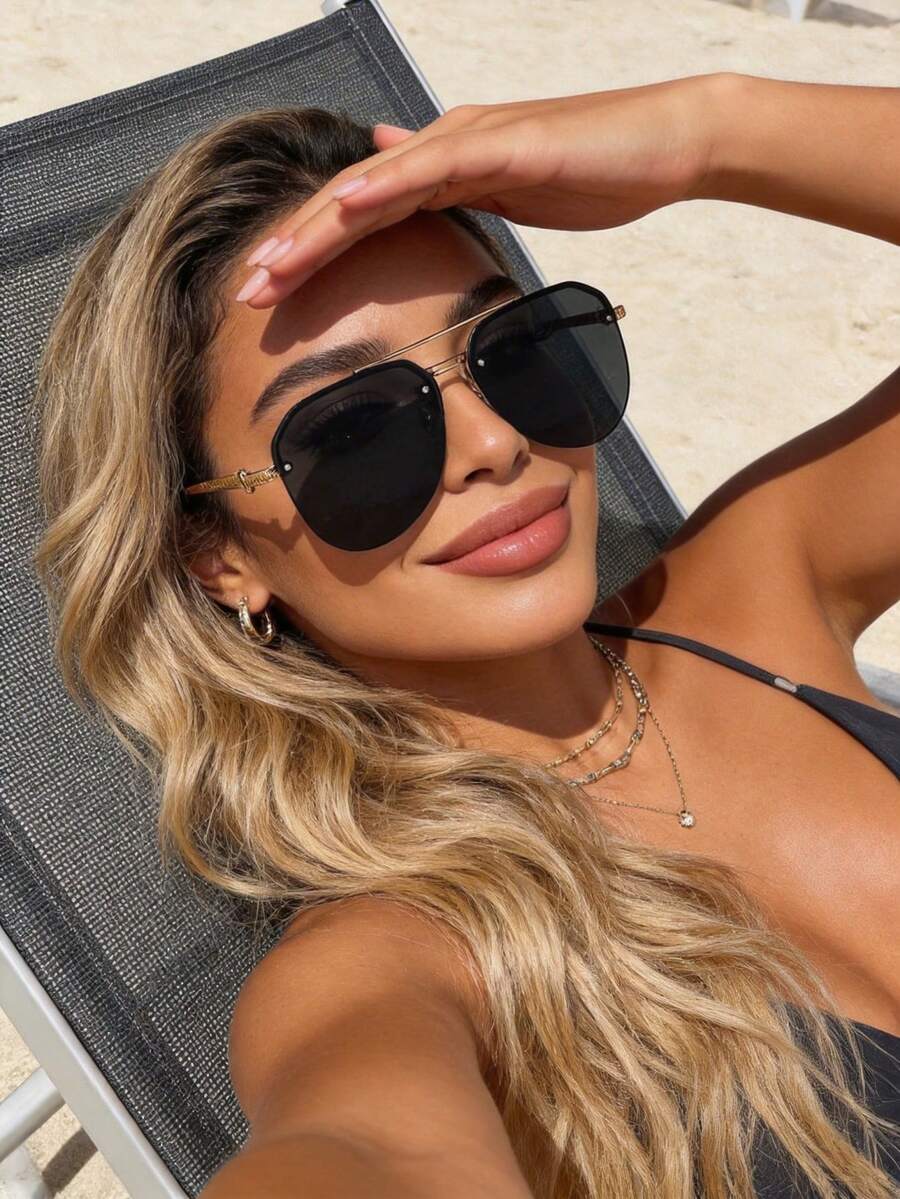 1 Pair Metal Punk Classic Oversized Aviator Frame Fashionable Fashion Glasses, Suitable For Holiday Gifts, Outdoor Travel, Camping, Beach Vacation, Summer Beach Holiday And Other Outdoor Activities