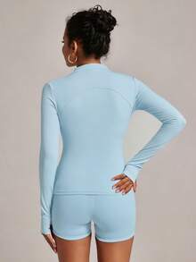 VUTRU Women's Long Sleeve Jacket With Pockets And Thumb Holes, Running Workout Activewear Top - Sky Blue - View 3