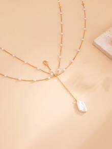 Dây đeo ngực nhiều lớp gợi cảm kiểu bikini đi biển, mặt dây chuyền ngọc trai hình sao biển mới. - thả hình - Xem 3