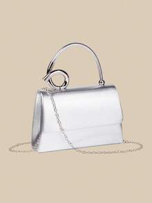1 Piece White PU Material Flap Clutch Bag With Luxury Metal Decoration, Showing Fashion And Elegance, Suitable For Holding, Carrying, Wearing On The Shoulder Or Crossbody, P - 銀色 - 查看 10