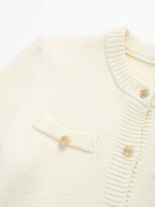 French Fitted Knit Button-Up Dress Spring - Beige - View 3