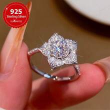 1pc Elegant Women's Ring, Shiny 1CT Moissanite Engagement Ring, Wedding Ring, Floral Halo Commitment Ring, Eternal Ring, Luxurious & Glamorous Women's Jewelry - Ring [Flower] - View 2
