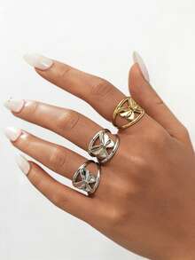 Uself 3 pezzi/1 pezzo Anelli in acciaio inossidabile con design a farfalla, placcati in oro 18K, gioielli di alta qualità e impermeabili, adatti per uso quotidiano, vacanze, spiaggia e altre occasioni, gioielleria occidentale, gioielli da donna, marchio per donne, anelli da donna - Multicolore - Visualizzare 5