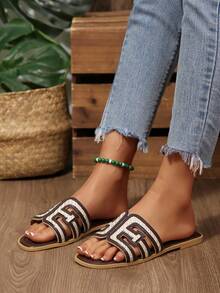 New Fashion Square Toe Flat Sandals For Women - Brown - View 6