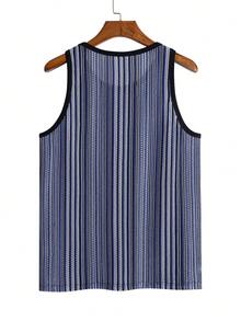 Áo vest nam thời trang thường ngày kẻ sọc, chất liệu vải dệt kim, kiểu dáng Bohemian, thích hợp cho kỳ nghỉ, thoải mái. - Màu xanh lam - Xem 3