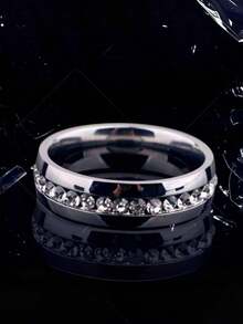 2枚心形镶嵌戒指，1枚不锈钢男士戒指，圣诞节、生日、周年纪念日珠宝礼物 - women - 查看 4