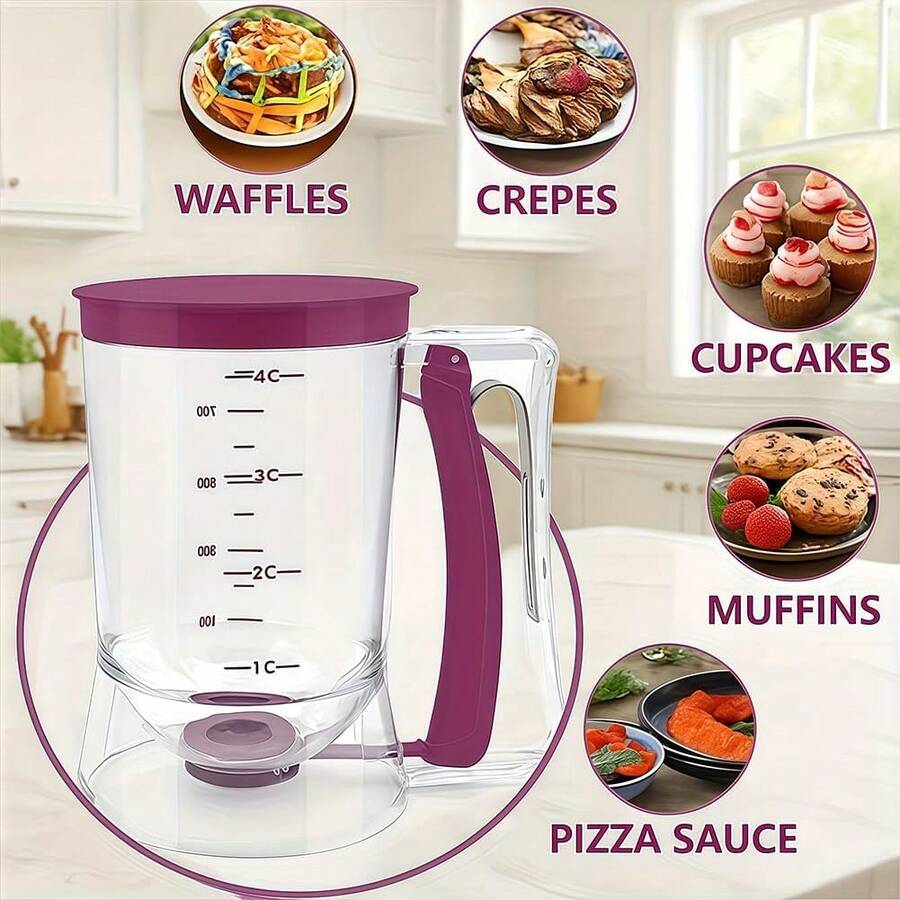 1pc Pancake Cupcake Dough Dispenser With Squeeze Handle, Suitable For Baking Tray Mixture Dispenser, 4-Cup Measuring Tool Kitchen Dough Separator, Suitable For Cookies, Cakes, And Waffles - Multicolor - View 1