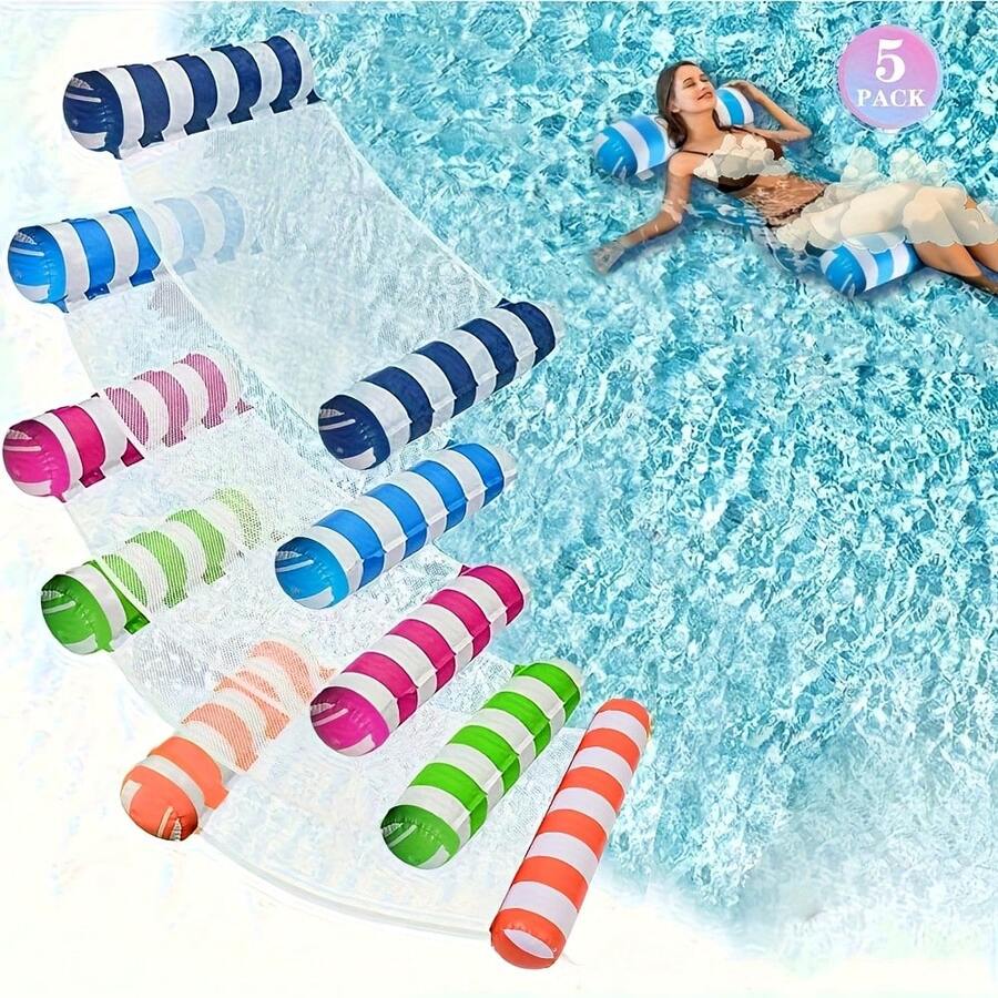 Bộ phao bơi nâng cấp 5 món, 4 trong 1 (võng, ghế yên ngựa, ghế nằm thư giãn, thảm nổi), thiết bị nổi đa chức năng trên nước, làm từ chất liệu PVC chống dính.