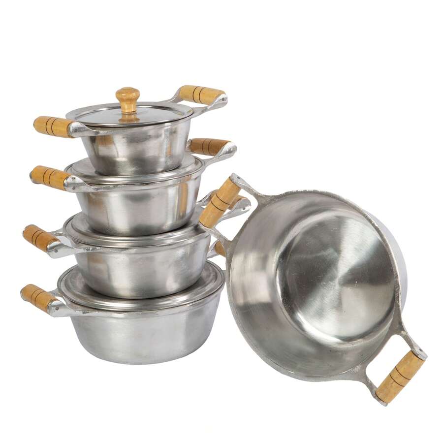 Set Of 4 Hammered Cast Aluminum Cookware Set, Sizes 14 To 20, Polished And Crackled Finish. - Silver - View 1