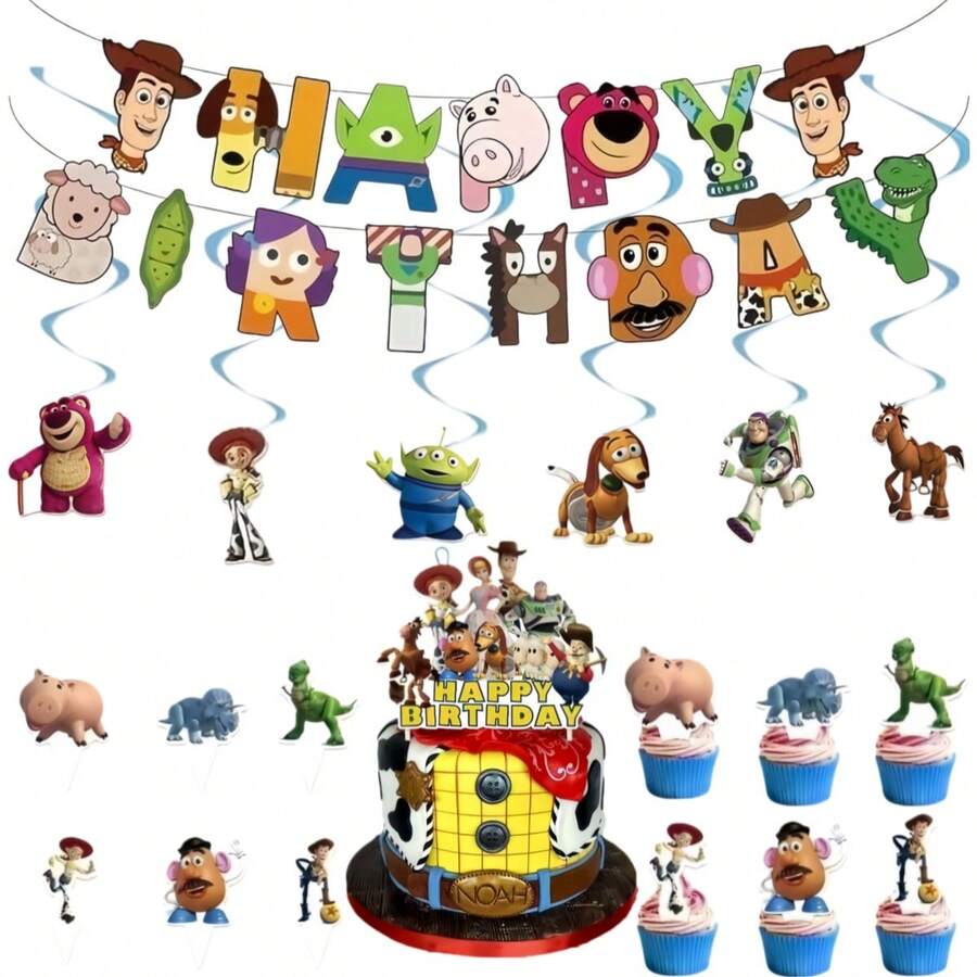 Bộ trang trí bánh kem hình cờ xoay kéo theo chủ đề cao bồi trong phim Toy Story cho tiệc sinh nhật. - Nhiều màu - Xem 1