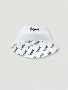 1pc Unisex Wide Brim Bucket Hat, Korean Style Letter Embroidery, Reversible Outdoor Sun Hat - màu đen - Xem 8
