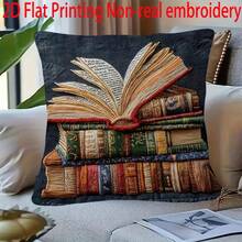 1pc Vintage Book Decorative Pillow Cover, Medieval Manuscript Design, 2D Embroidery Print Soft Plush 18"X18" Cushion Cover, Zipper Closure Machine Washable For Sofa, Bedroom, Home Decor, Pillow Insert Not Included - Multicolor - View 10