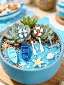 8pcs/Set Mini Ocean Theme Resin Decor Set, Ocean Beach Scene Decorations, DIY Materials, Desktop Ornaments, Suitable For DIY Underwater Scenes, Mini Architecture Models And Handicrafts - A - View 5