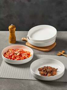 Bộ đồ ăn bằng gốm sứ cao cấp 1/2 món - Bộ bát và đĩa salad màu trắng, thiết kế bát sâu 20cm, chịu nhiệt đến 260°C, xếp chồng gọn gàng, màu trắng, lý tưởng cho các bữa tiệc ngày lễ và bữa tối gia đình, bộ đồ ăn ngày lễ | bộ đồ ăn hiện đại | gốm sứ bền - trắng - Xem 7