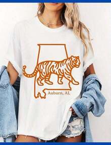Auburn Shirt, Town Of Auburn Shirt, Saturdays In Auburn Shirt220G Heavyweight% Cotton-Shirt. With Print Pattern, Suitable Girls And Wo's Short Sved Round Neck Inspirational Shirt, Cute Aesthetic Y2K Style Summer Top, Suitable Outdoor, Family, Work Or Street Wear Casual Loose Daily-Shirt - 白色 - 查看 5