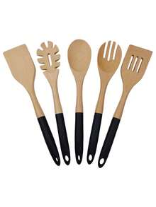 1件/5件套高品质天然木制烹饪用具，耐热不粘锅勺铲套装，包含汤勺、滤勺、意面勺、漏勺、烹饪勺、沙拉叉，厨房工具，适用于厨房、户外野餐、母亲节、圣诞节、婚礼、宰牲节等各种节日，是馈赠佳品。 - 彩色 - 查看 19