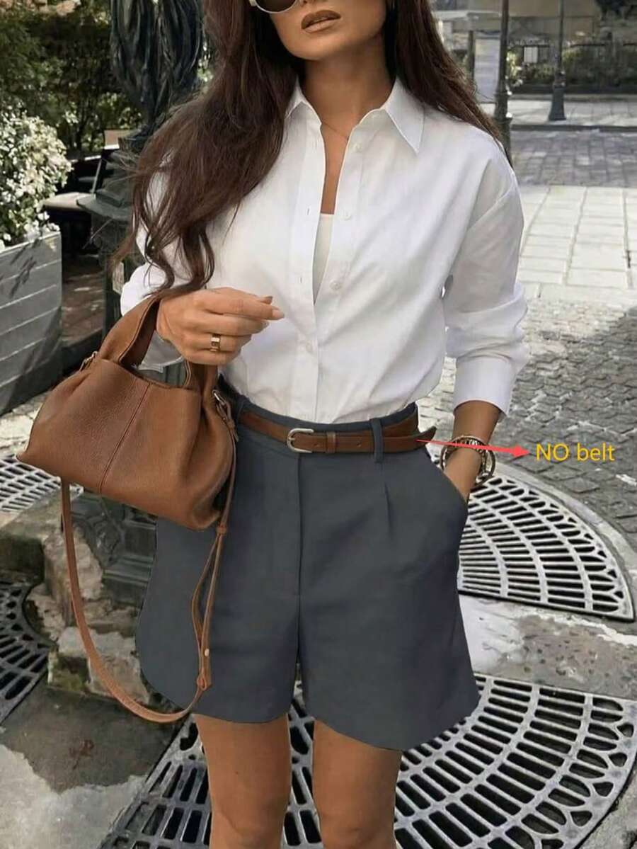 Pantalones cortos de traje de unicolor, estilo elegante de viaje, nueva colección primavera/verano - Gris - Ver 1