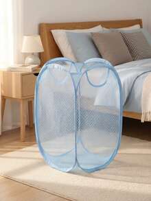 1pc Minimalist Breathable Portable Moisture-Proof Foldable Laundry Basket - Collapsible Laundry Hamper For Home Bedroom Bathroom, Portable Collapsible Storage Basket With Side Pocket - Essential For Travel, Trips, Commute - Dusty Blue - View 12