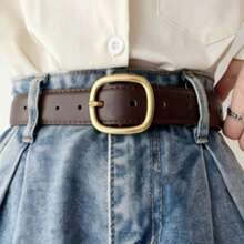 1 chiếc thắt lưng trang trí bằng da PU tối giản dành cho nữ, phù hợp với quần jeans. - Cà phê - Xem 1