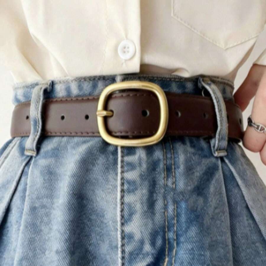 1 chiếc thắt lưng trang trí bằng da PU tối giản dành cho nữ, phù hợp với quần jeans. - Cà phê - Xem 1