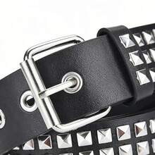 1 Stück Gürtel im europäischen und amerikanischen Stil mit quadratischen Nieten, Nietengürtel im Punk-Stil mit Metallpyramiden, Unisex Accessoire für den Alltag - Verschiedenfarbig - Übersicht 10