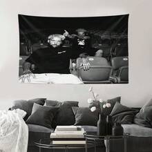 1pc Suicide$ G59 Hip-Hop Rap Music Art Tapestry - Funny Meme Black & White Photo Print On Peach Light Beige Fabric, Horizontal Indoor Wall Decor For College Dorm, For Man Cave, Parties, Graduation & Christmas Gifts, Hip Hop Decor, Party Decoration, Vibrant Mural, Quality Artwork, Smooth Texture - 彩色 - 查看 2