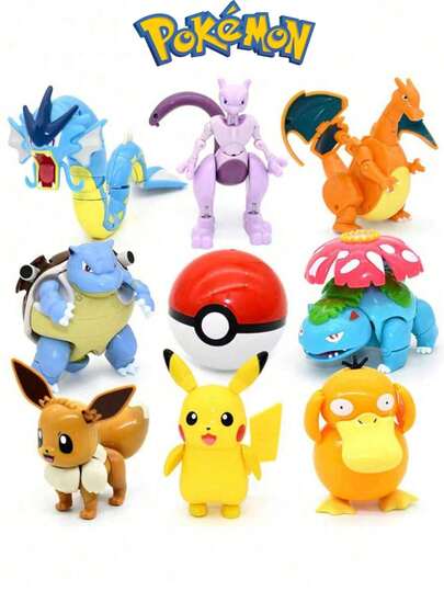 pokemon 正版宝可梦变形精灵球人偶套装，可收藏的口袋妖怪动漫玩具，包括喷火龙、水箭龟、超梦等，互动变形玩偶模型，理想的桌面摆件和动漫爱好者及粉丝收藏礼物