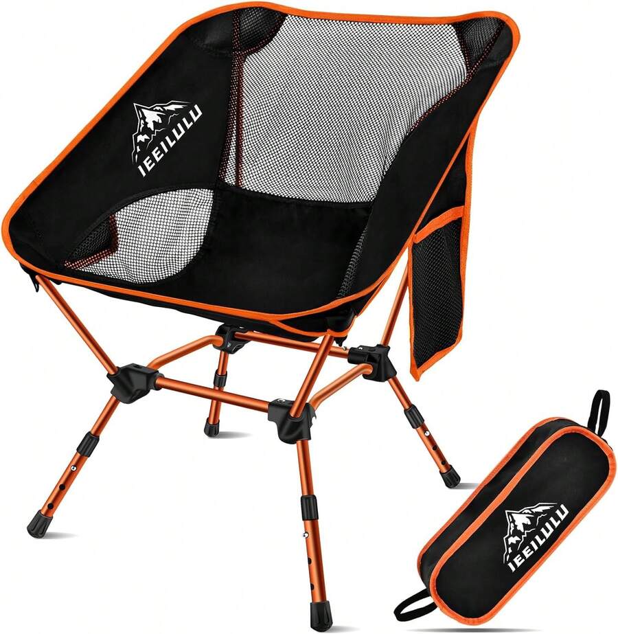 2 pezzi Sedia da campeggio portatile, ultra leggera e pieghevole, carico massimo 130 kg, adatta per campeggio, giardino, spiaggia, pesca, picnic, viaggio (arancione) - Arancione - 1 pz - Visualizzare 1