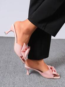 Giày sandal cao gót buộc nơ cho nữ, sandal đế bằng mũi vuông buộc nơ thanh lịch, sandal mùa hè đa năng dành cho nữ - Thích hợp cho các hoạt động giải trí và tụ họp. - Hồng - Xem 3