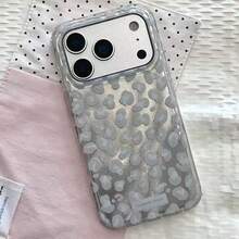 Fashionable Leopard Print Silver Protective Phone Case, Suitable For IPhone 17/16 Pro, Double-Layer Hard Shell, Anti-Fall, Stylish Girl Phone Cover - Multicolor - View 2