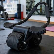 1pc Unisex Ab Roller (With Mat), Self-Rebound Abdominal Wheel With Elbow Pad, Used For Core Strength Training, Fat Burning, Belly Slimming, Fitness, Gym, Sport, Gym, Home Exercise, Abdominal Wheel, Abdominal Roller - Black - View 3