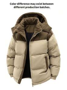 Men's Autumn/Winter Color Block Thickened Warm Outdoor Casual Hooded Padded Coat. There May Be Color Differences Due To Different Production Batches. - Khaki - View 4