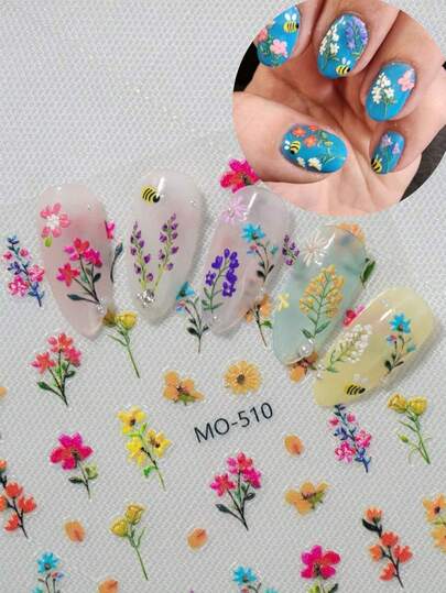 1 Sheet Spring/Summer Floral Themed Nail Art Stickers, Featuring Various Blooming Flowers, Daisies, And Floral Branches, Suitable For Women, Girls, Home And Personal DIY