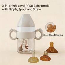 Bộ bình sữa 3 trong 1 chất liệu PPSU cao cấp, dung tích 240ml/300ml, có bi trọng lực và tay cầm, bình sữa đa chức năng, cốc có ống hút và vòi uống, món quà hoàn hảo cho các bà mẹ mới sinh giúp việc cho bé bú dễ dàng hơn. - Nhiều màu - Xem 7