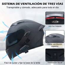 "Casco Abatible para Moto con Bluetooth y Luz LED – Certificación DOT,  y Tecnología Avanzada" - Negro1 - Ver 8