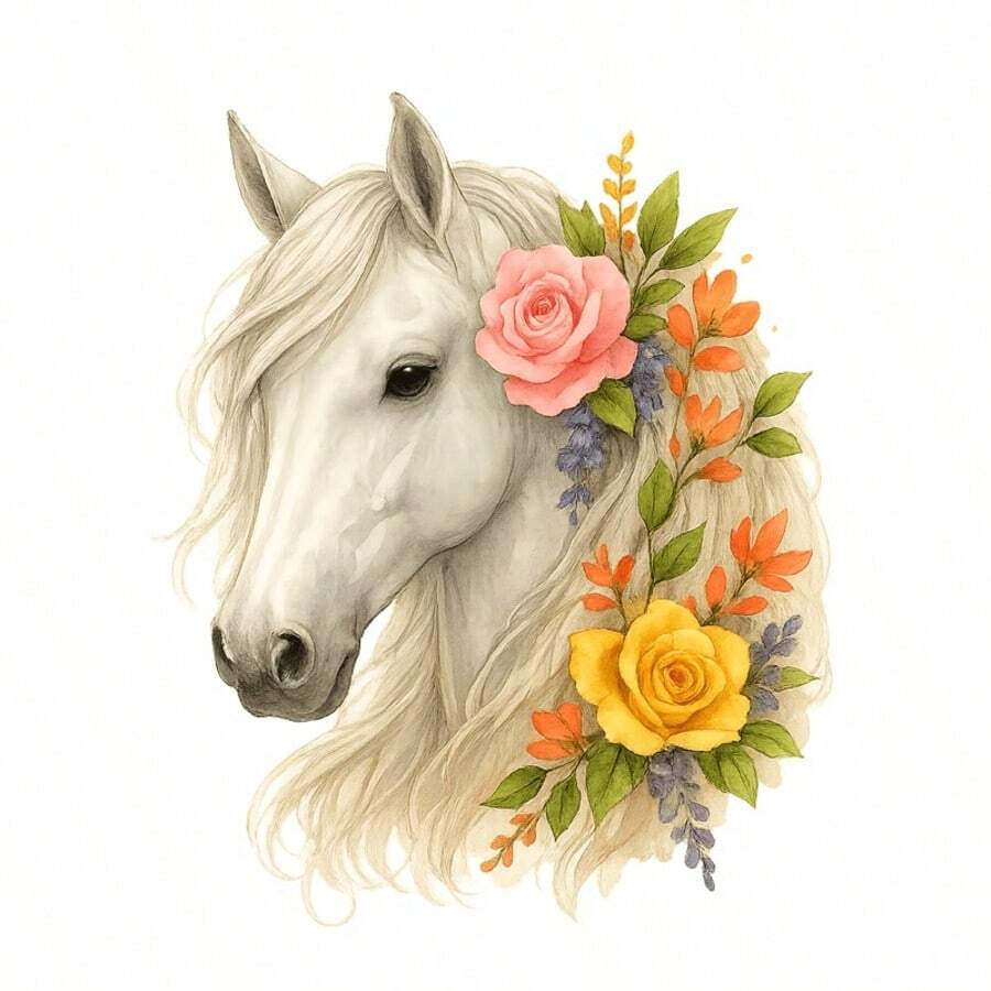 1pc/2pcs/3pcs White Horse & Flower Pattern Heat Transfer Stickers DIY ...