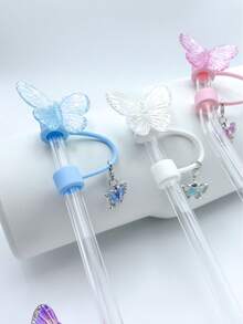 10mm/0.4in Silicone Straw Toppers Cup Accessories, Compatible With Stanley ,30/40 Oz Tumbler With Handle, Butterfly Design Straw Lids, Colorful Glitter Butterfly Straw Topper And Butterfly Pendant, Dreamlike Laser Butterfly Straw Lid, Dust-Proof Beverage Straw Cover And Cute Butterfly Decoration, Gifts For Birthday, Valentine's Day, Family Gathering, Mother's Day Gift - Multicolor - View 4