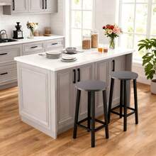 Set Of 2 Wooden Bar Stools Comfortable Warm Premium Quality Kitchen Home Décor - 灰色 - 查看 5