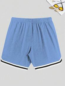 Father's Day Gift, Men's Shorts, Men's Shorts, Casual Style, Sports Shorts, Knit Fabric Men's Style, Boyfriend Style Printed, Men's Sportswear, Men's Shorts, Sports Shorts, Drawstring Waist, Basketball Shorts, Elastic Lightweight Sports Pants, Perfect For Basketball, Men's Shorts, Baseball Style, Sports Style, Running Style, Training Style, Fitness Style, Sports Style, Outdoor Style, Father's Day Gift - Blue - View 4