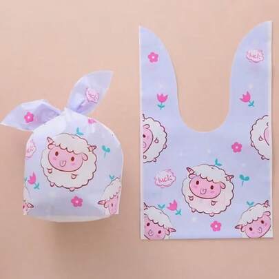 50/100 chiếc Túi quà bằng nhựa hình tai thỏ và mặt cừu dễ thương, chất liệu giống giấy - Màu hồng Macaron và họa tiết cừu hoạt hình, hình trái tim cắt rời và đôi mắt biểu cảm, chất liệu PET/tương tự PET bền, thích hợp cho lễ Phục sinh, đám cưới, sinh nhật, tiệc mừng em bé.